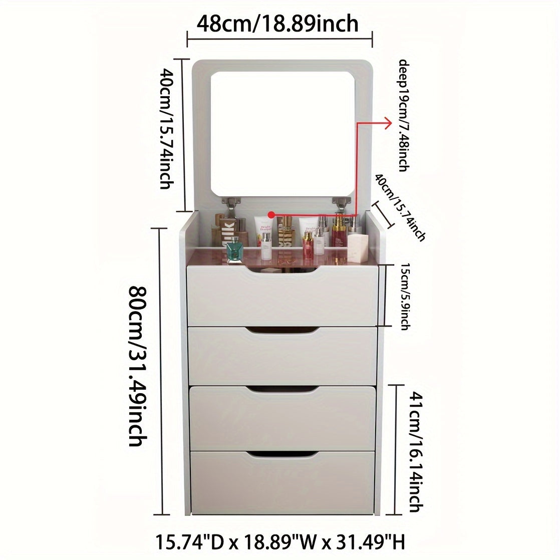 1pc Vanity Makeup Table, Vanity Desk With Mirror, 90° Folding Dresser Set, With Drawers And Stools For Storage, Dressers Bedroom Furniture, Dresser For Bedroom Makeup, Multifunctional Dresser, Bedside Table, White Dresser Chest