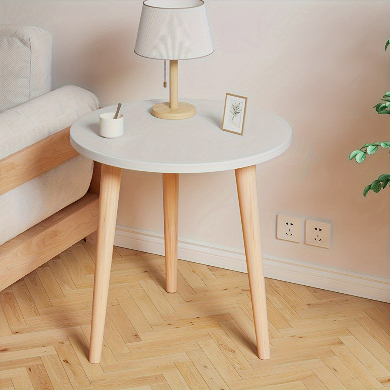 1pc Small Coffee Table, Round Snack Table Portable And Space-Saving With 3 Feets, Stable Side End Table For Living Room, Bedroom, Office, Perfect For Laptop Small Sofa White