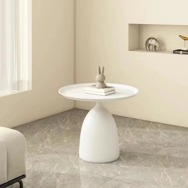 1pc White Minimalist Side Table, Creative Wrought Iron Side Table For Living Room, Small Coffee Table, Floor Tray Corner Table, Bedside Table