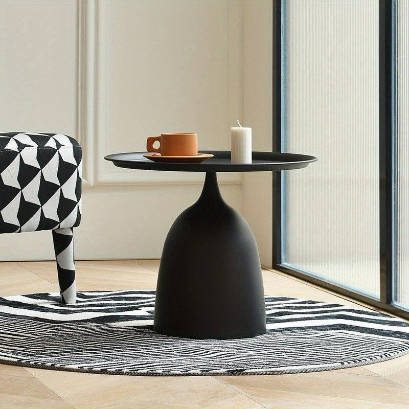 1pc White Minimalist Side Table, Creative Wrought Iron Side Table For Living Room, Small Coffee Table, Floor Tray Corner Table, Bedside Table