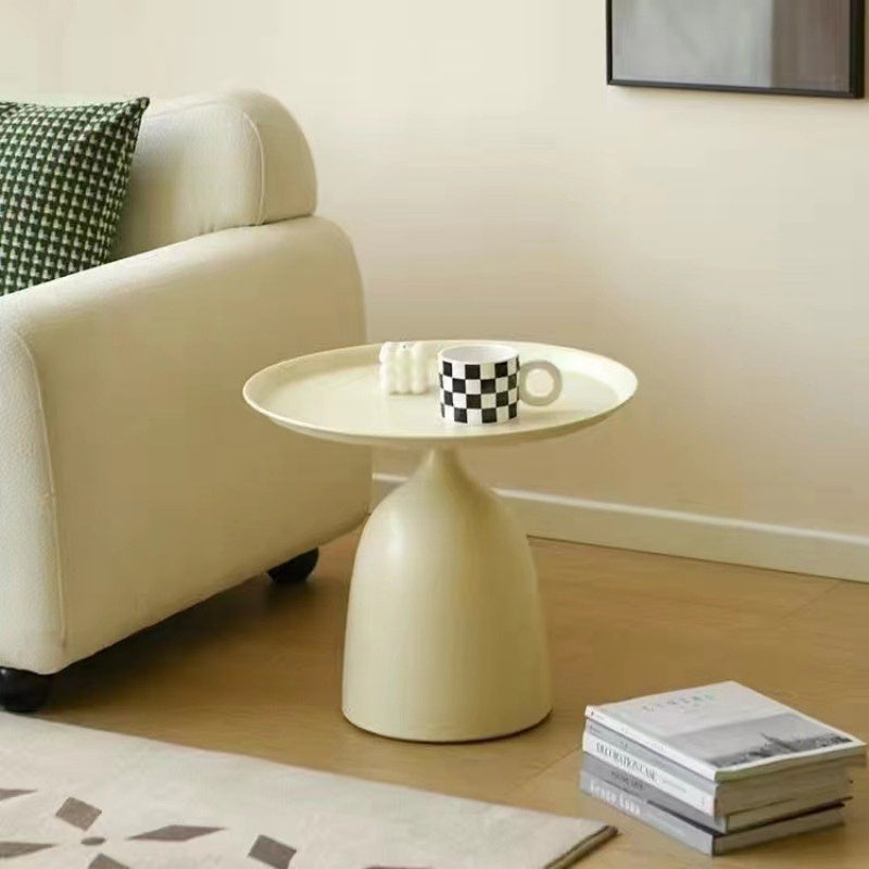1pc White Minimalist Side Table, Creative Wrought Iron Side Table For Living Room, Small Coffee Table, Floor Tray Corner Table, Bedside Table