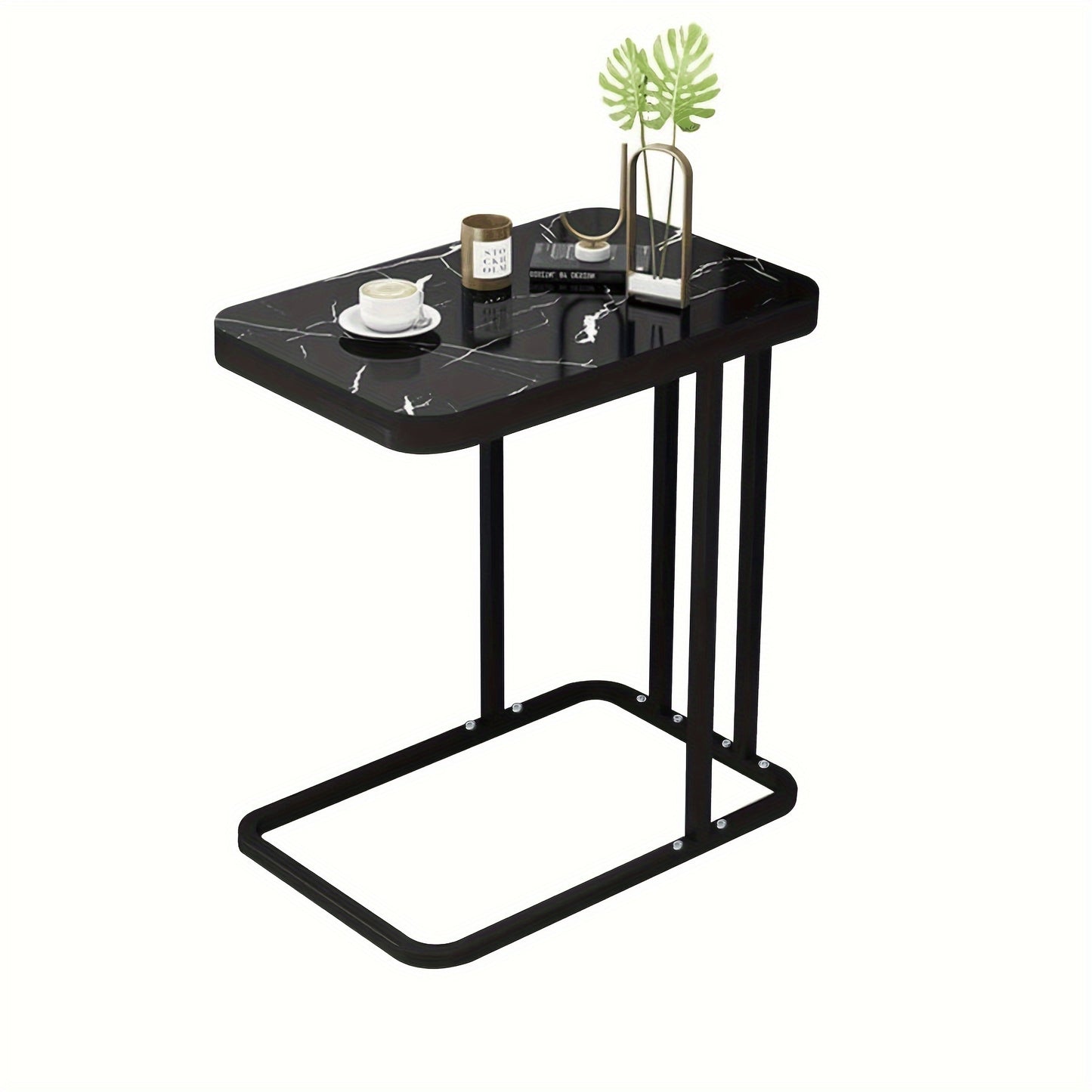 1pc Side Table, Black Marble Pattern Coffee Table, Bedside Table, Living Room Small Tea Table, Round Table, Rock Sofa Side Cabinet Corner Table, Bedside Table