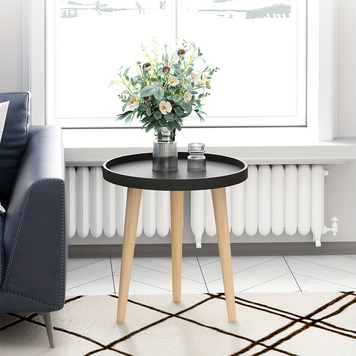 1pc Small Coffee Table, Round Snack Table Portable And Space-Saving With 3 Feets, Stable Side End Table For Living Room, Bedroom, Office, Perfect For Laptop Small Sofa White Black