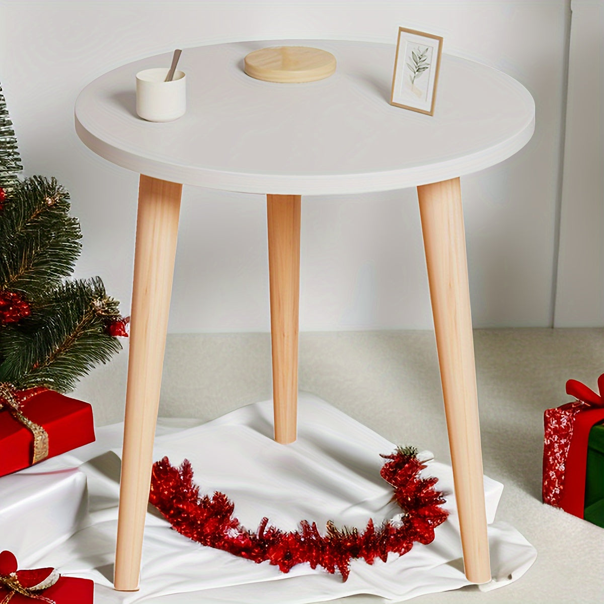1pc Small Coffee Table, Round Snack Table Portable And Space-Saving With 3 Feets, Stable Side End Table For Living Room, Bedroom, Office, Perfect For Laptop Small Sofa White