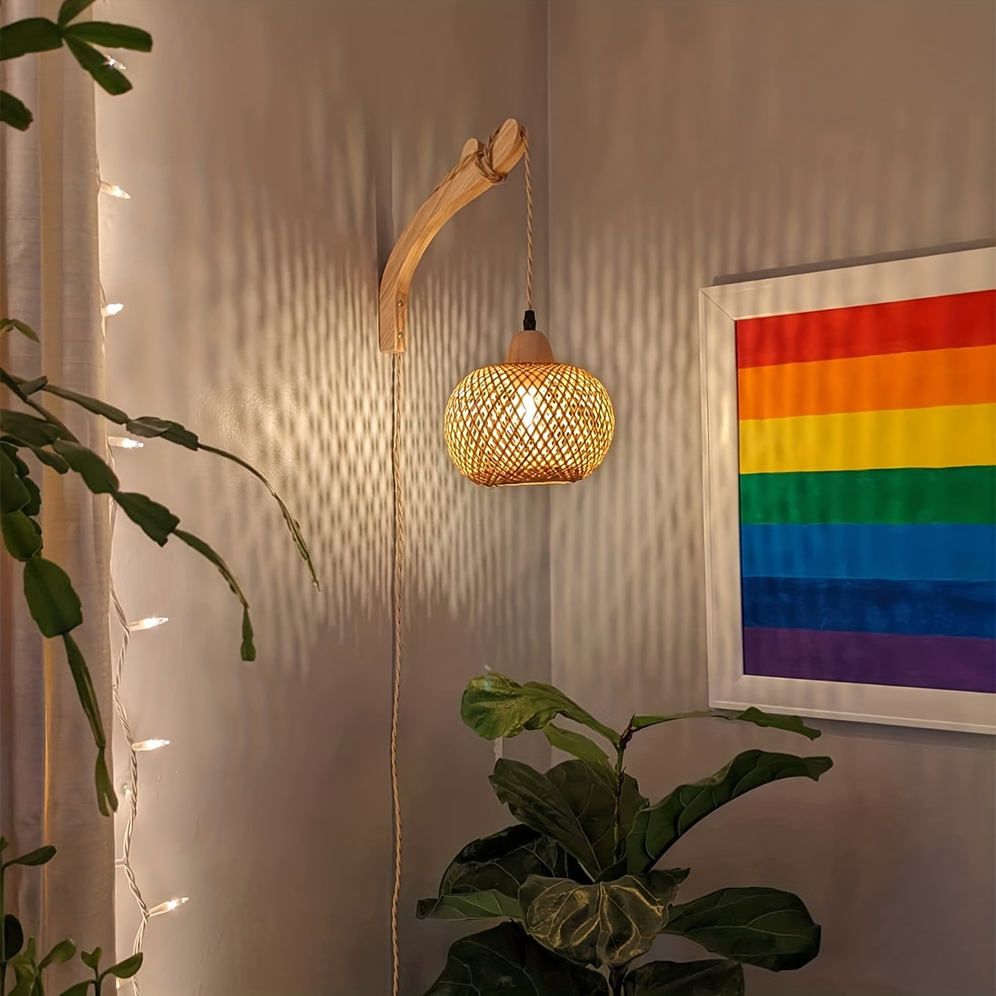 Bring Rustic Charm to Your Home with This Woven Rattan Wall Lamp!