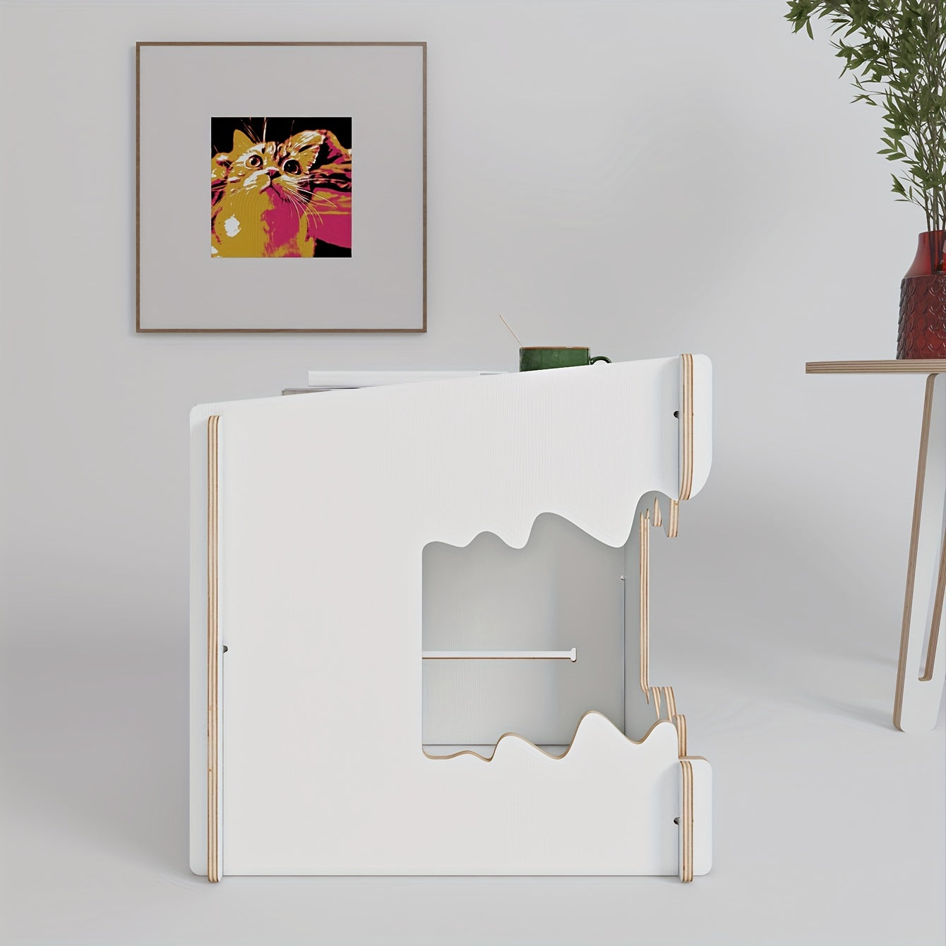 Creative Monster-Shaped Wooden Cat Bed & Side Table - Easy Assembly Halloween Element Illuminate Your Living Room With Style Perfect Sofa Side Table