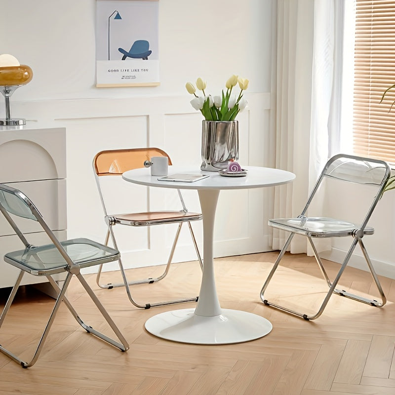 1pc Small Round Table, Modern White Simple Nordic Round Table With Chair Set, For Home Balcony Bedroom Bedside Tea Table, Multiple Sizes Available