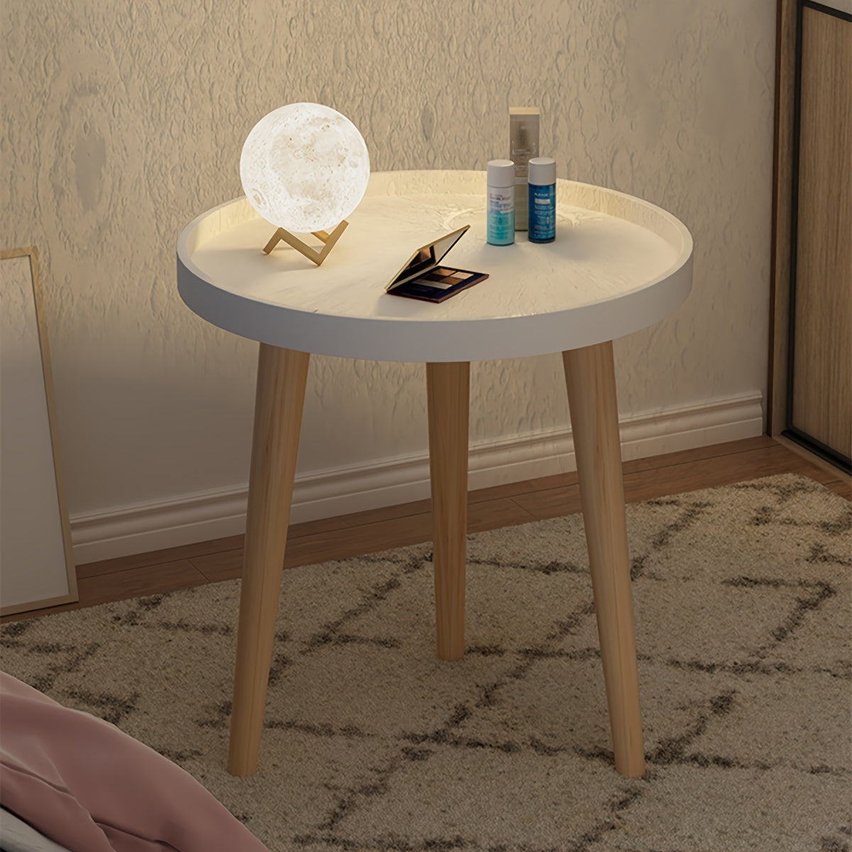1pc Small Coffee Table, Round Snack Table Portable And Space-Saving With 3 Feets, Stable Side End Table For Living Room, Bedroom, Office, Perfect For Laptop Small Sofa White Black