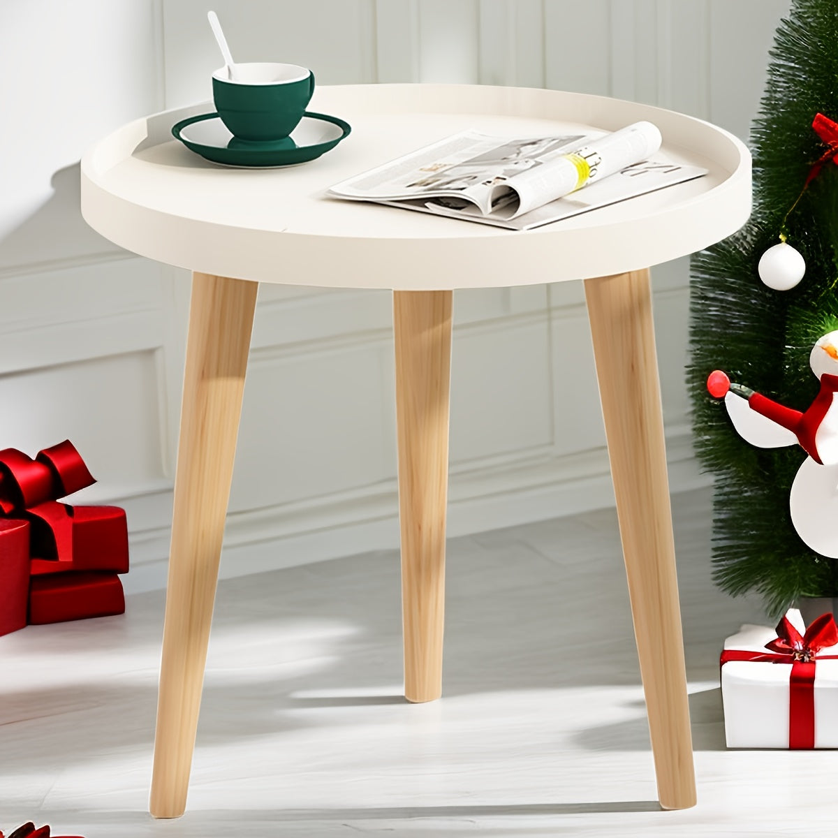 1pc Small Coffee Table, Round Snack Table Portable And Space-Saving With 3 Feets, Stable Side End Table For Living Room, Bedroom, Office, Perfect For Laptop Small Sofa White Black