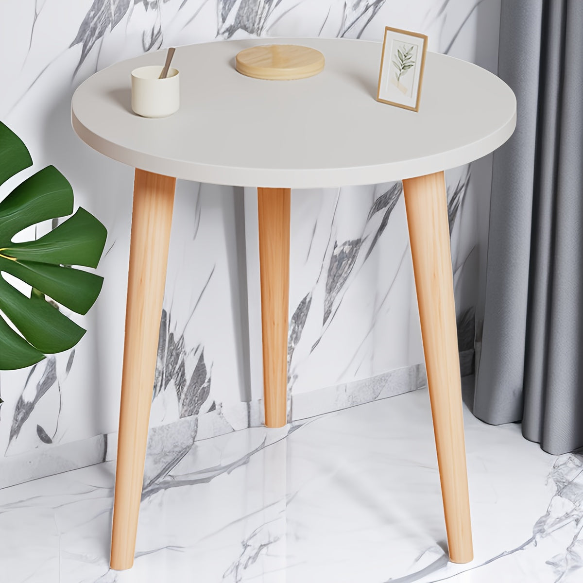 1pc Small Coffee Table, Round Snack Table Portable And Space-Saving With 3 Feets, Stable Side End Table For Living Room, Bedroom, Office, Perfect For Laptop Small Sofa White