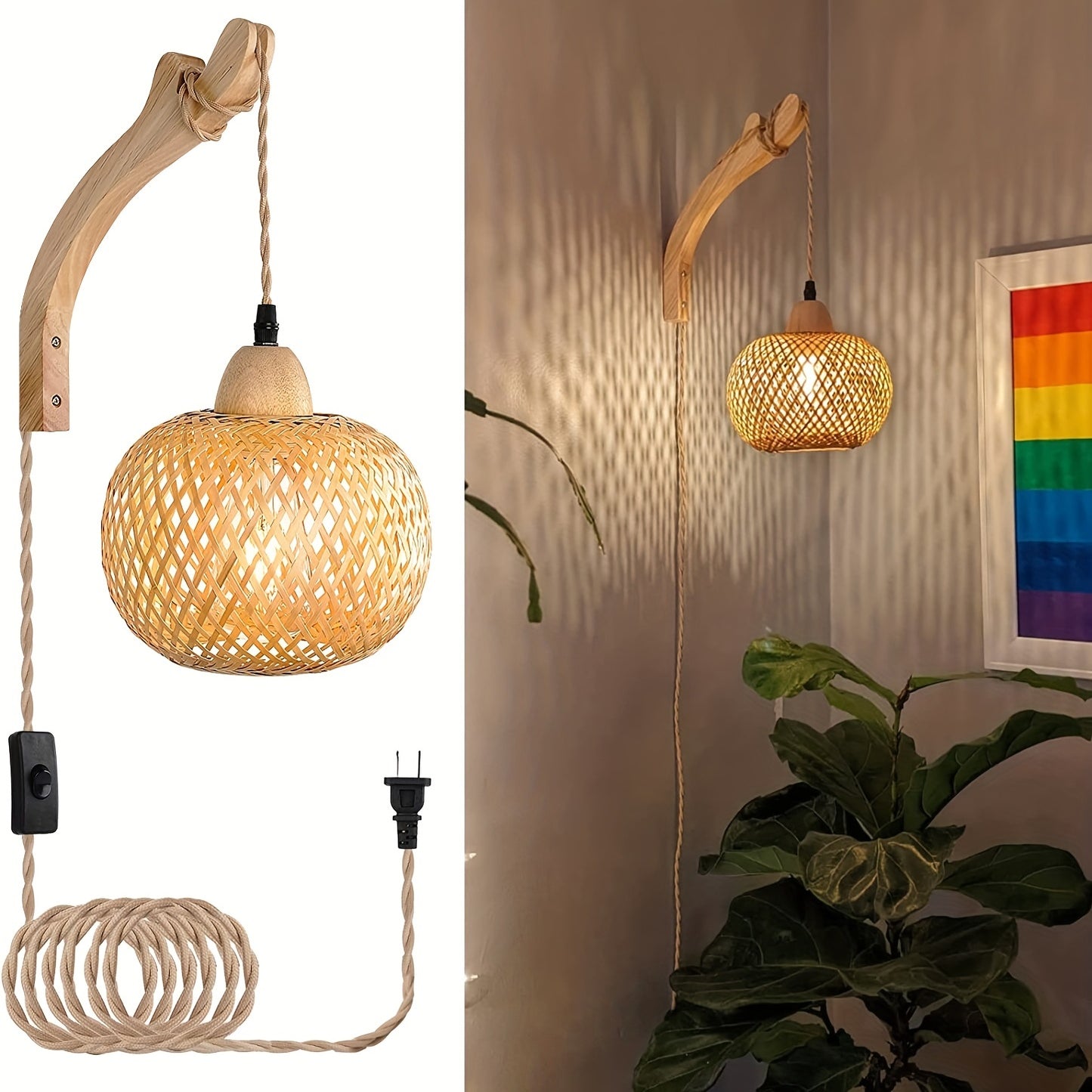 Bring Rustic Charm to Your Home with This Woven Rattan Wall Lamp!