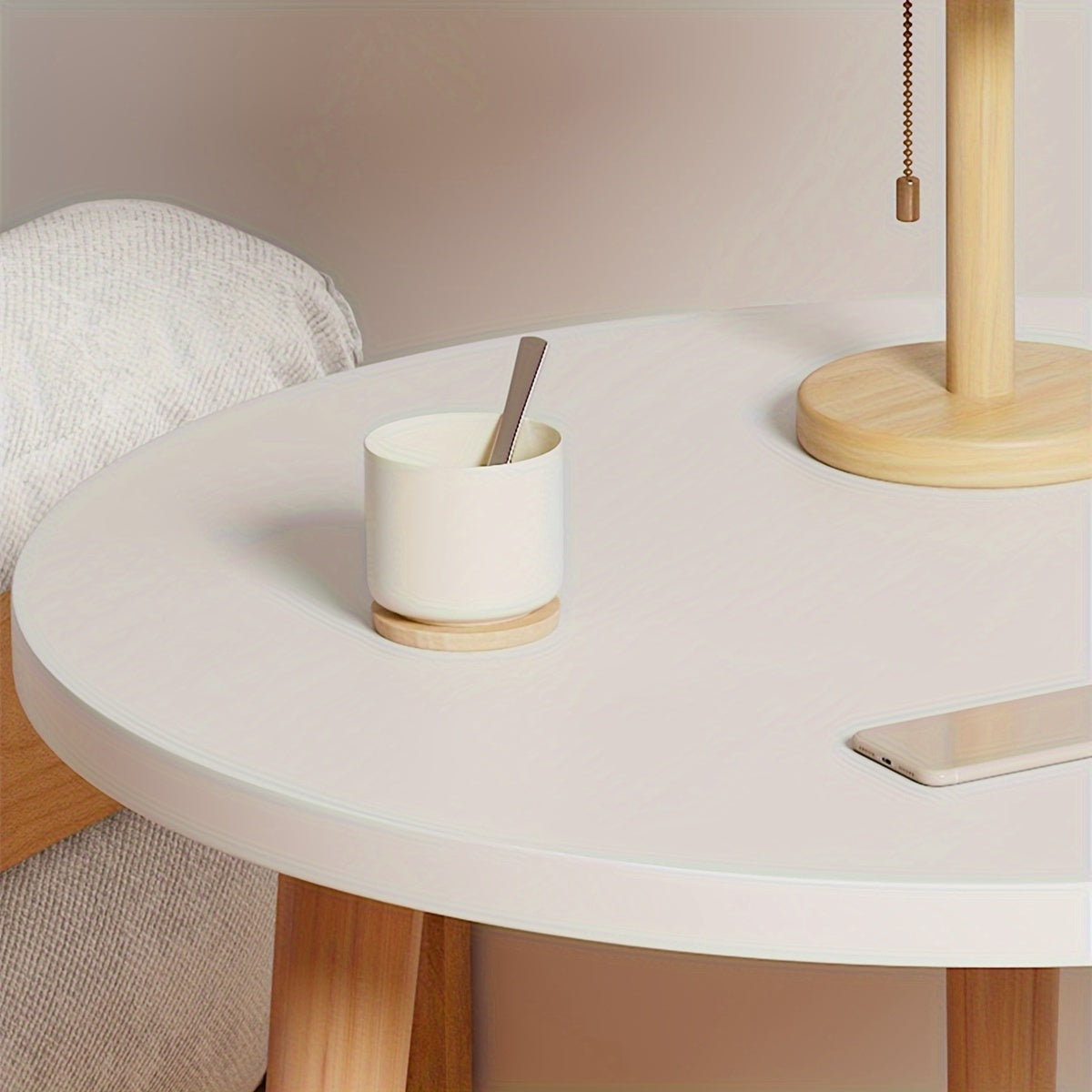 1pc Small Coffee Table, Round Snack Table Portable And Space-Saving With 3 Feets, Stable Side End Table For Living Room, Bedroom, Office, Perfect For Laptop Small Sofa White
