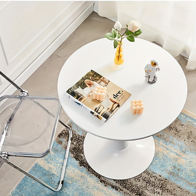 1pc Small Round Table, Modern White Simple Nordic Round Table With Chair Set, For Home Balcony Bedroom Bedside Tea Table, Multiple Sizes Available