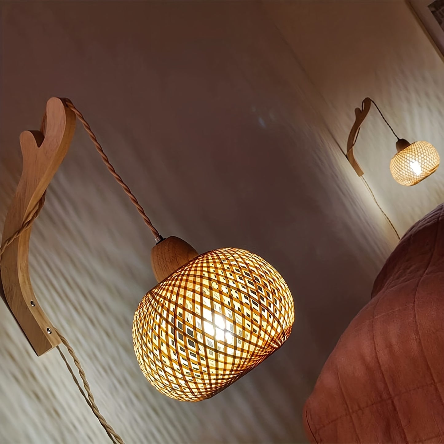 Bring Rustic Charm to Your Home with This Woven Rattan Wall Lamp!