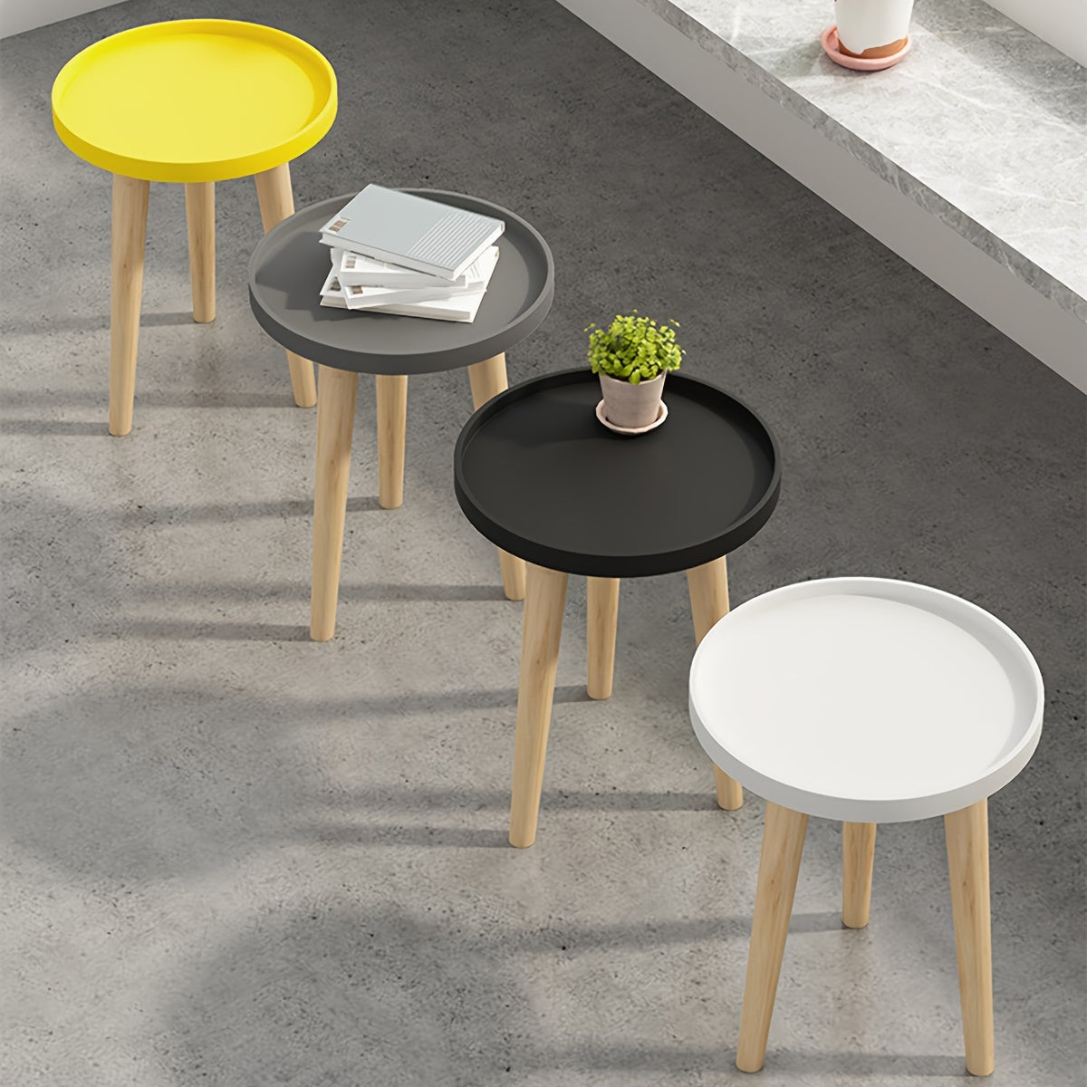 1pc Small Coffee Table, Round Snack Table Portable And Space-Saving With 3 Feets, Stable Side End Table For Living Room, Bedroom, Office, Perfect For Laptop Small Sofa White Black