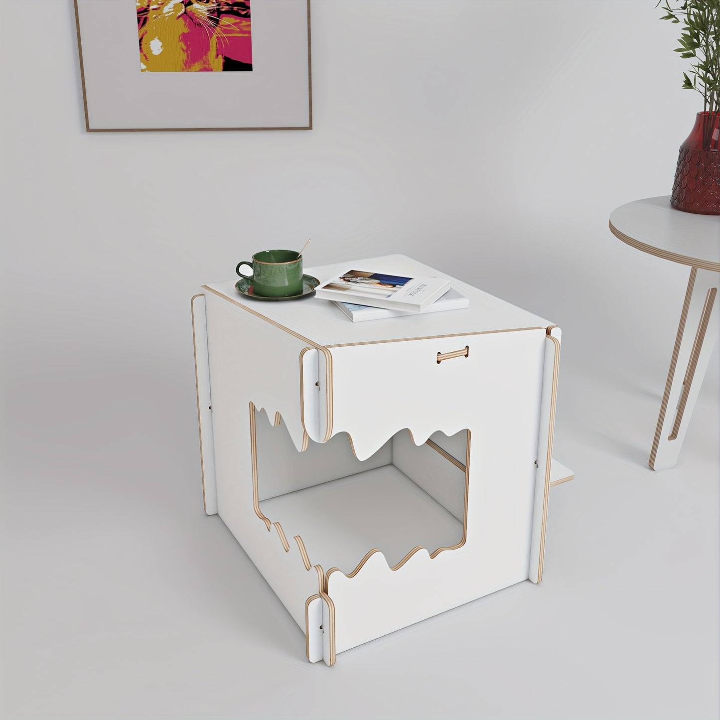Creative Monster-Shaped Wooden Cat Bed & Side Table - Easy Assembly Halloween Element Illuminate Your Living Room With Style Perfect Sofa Side Table